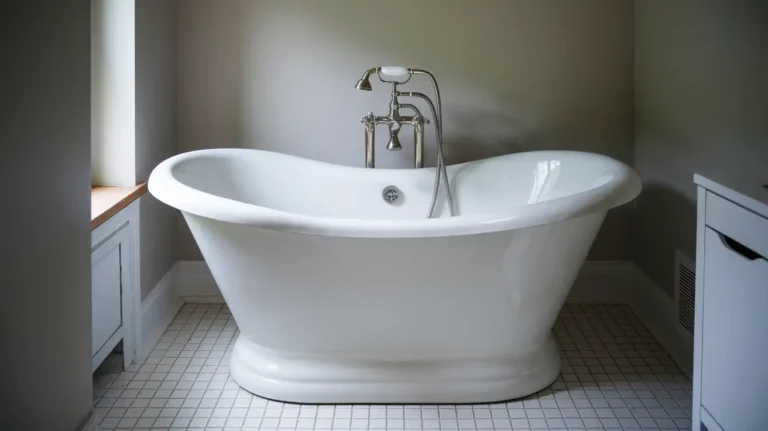 freestanding tub in small bathroom