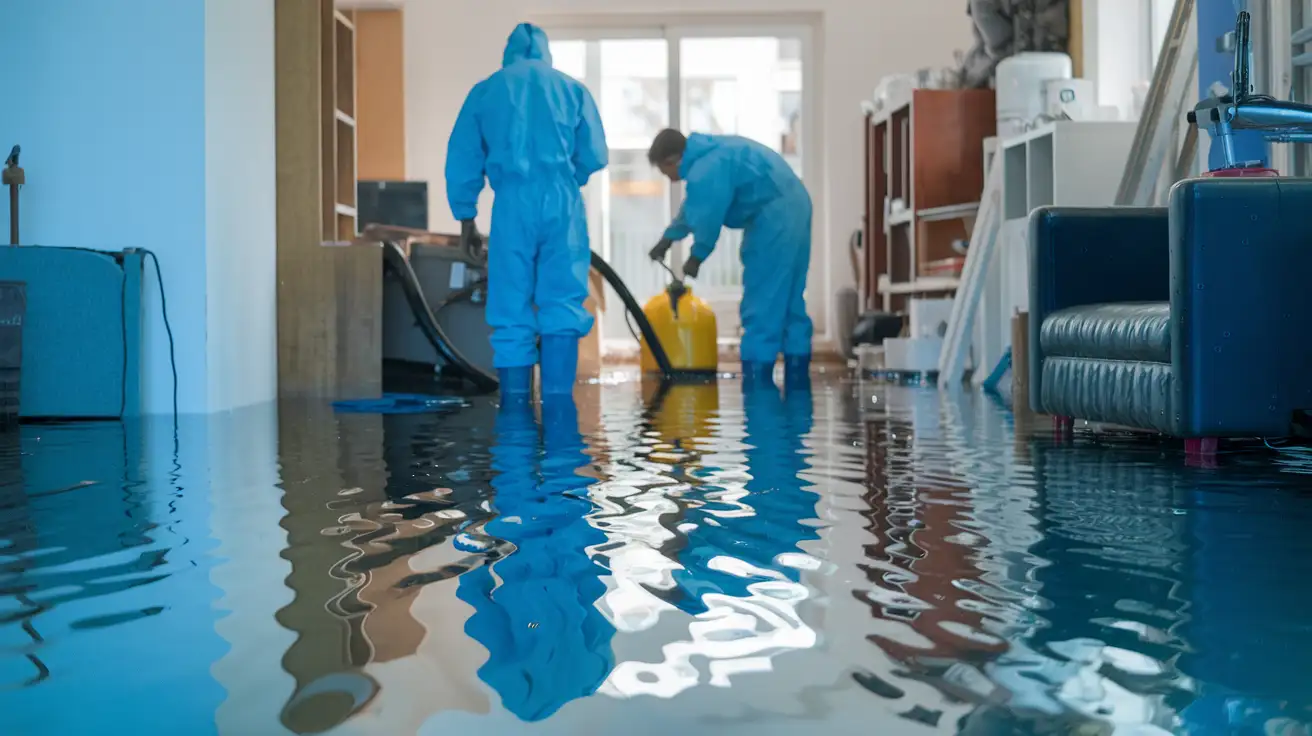 Understanding Water Damage Restoration Cost: Experts removing water from a flooded home.