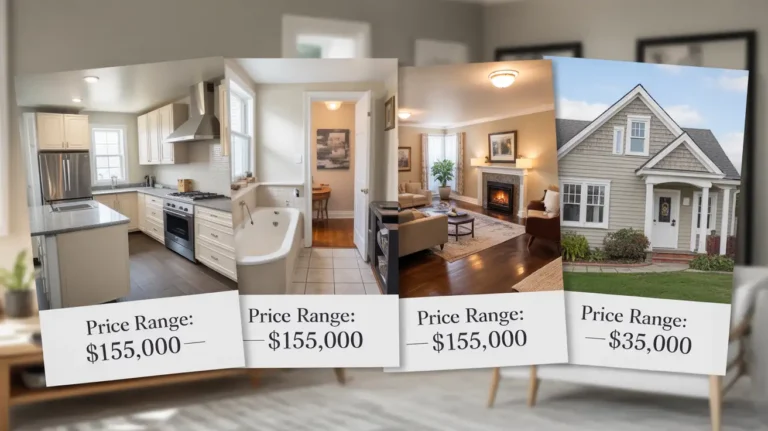 Collage of different home renovation projects with price tags