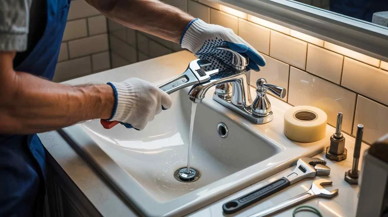 How to Replace a Bathroom Faucet step by step using wrench and tools under sink