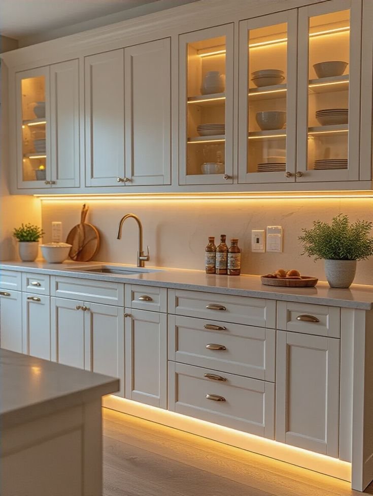A well-lit kitchen featuring under-cabinet and…