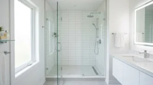 Modern walk-in shower conversion with frameless glass door and white tiles — how much does a tub to shower conversion cost