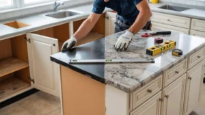 How Much to Replace Countertops – contractor installing new kitchen countertop during home remodeling project
