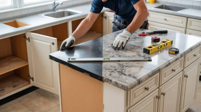 How Much to Replace Countertops – contractor installing new kitchen countertop during home remodeling project