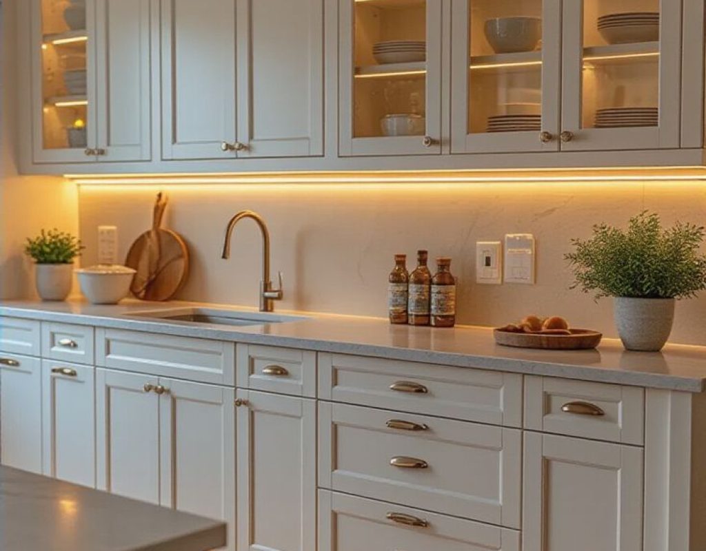 A well-lit kitchen featuring under-cabinet and…