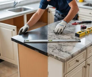 How Much to Replace Countertops – contractor installing new kitchen countertop during home remodeling project